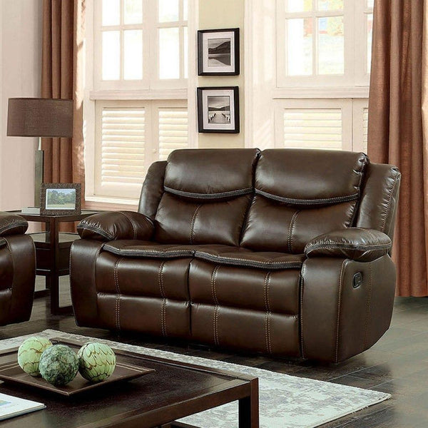 Furniture of America Pollux Reclining Leatherette Loveseat CM6981BR-LV IMAGE 1