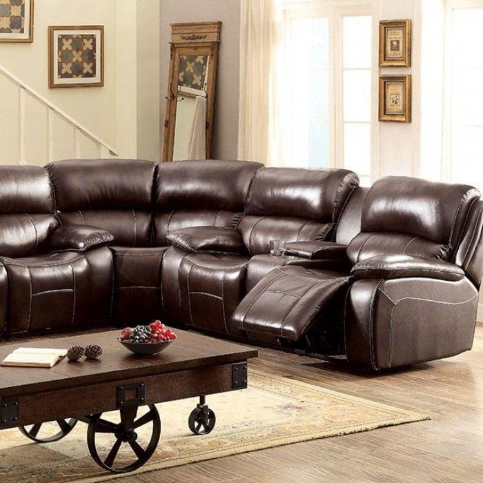 Furniture of America Ruth Reclining Leather Match 3 pc Sectional CM6783BR-SECTIONAL IMAGE 2