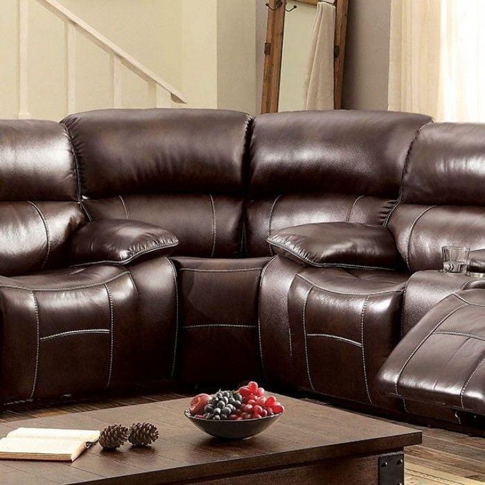 Furniture of America Ruth Reclining Leather Match 3 pc Sectional CM6783BR-SECTIONAL IMAGE 3