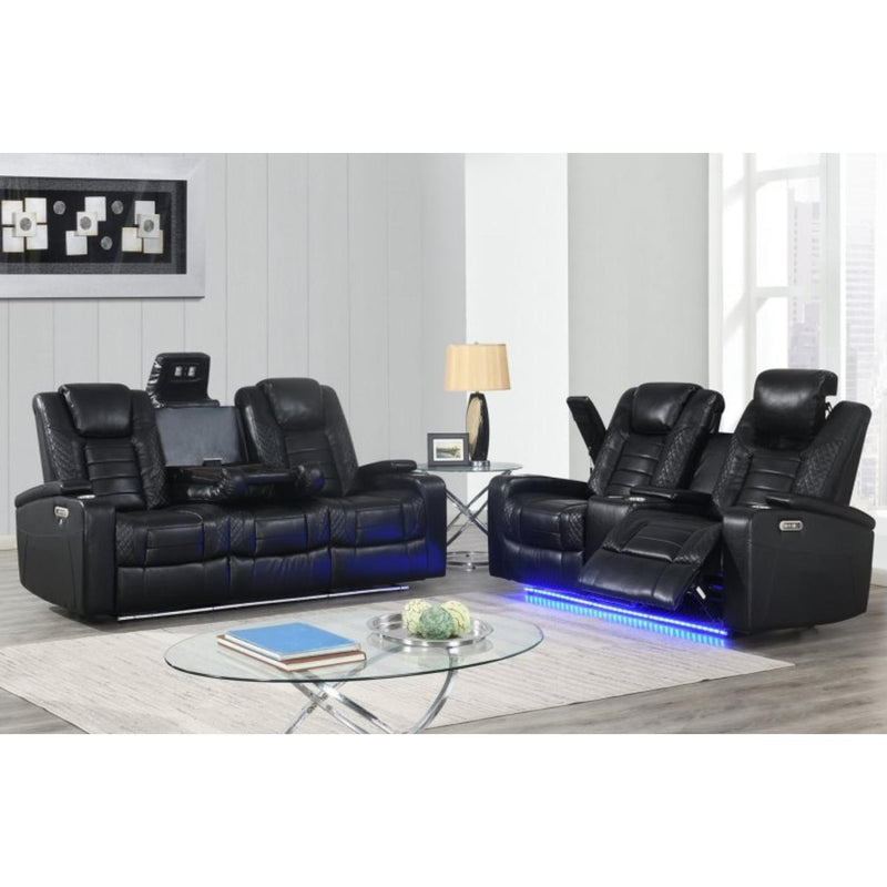 PFC Furniture Industries Transformer Power Reclining Fabric and Leather Look Loveseat Transformer U1871 Power Reclining Loveseat - Black IMAGE 2
