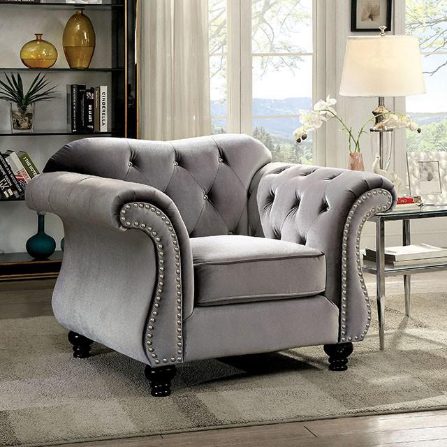 Furniture of America Jolanda Stationary Fabric Chair CM6159GY-CH-VN IMAGE 3