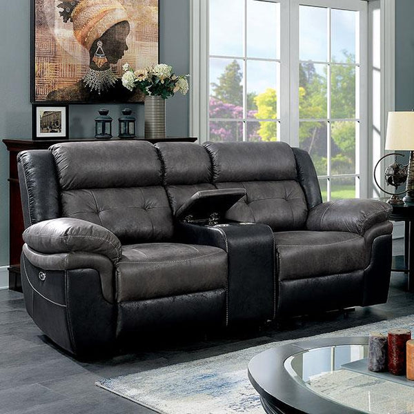 Furniture of America Brookdale Power Reclining Leather Look Loveseat CM6217GY-LV IMAGE 1
