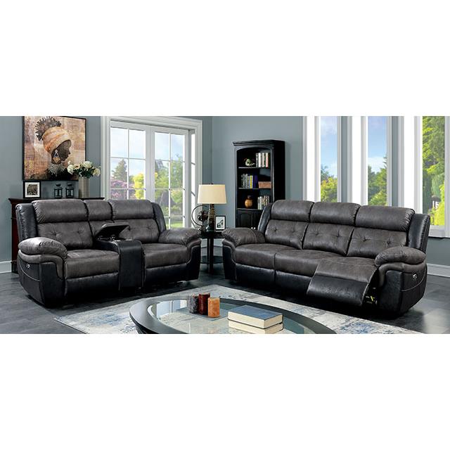 Furniture of America Brookdale Power Reclining Leather Look Loveseat CM6217GY-LV IMAGE 2