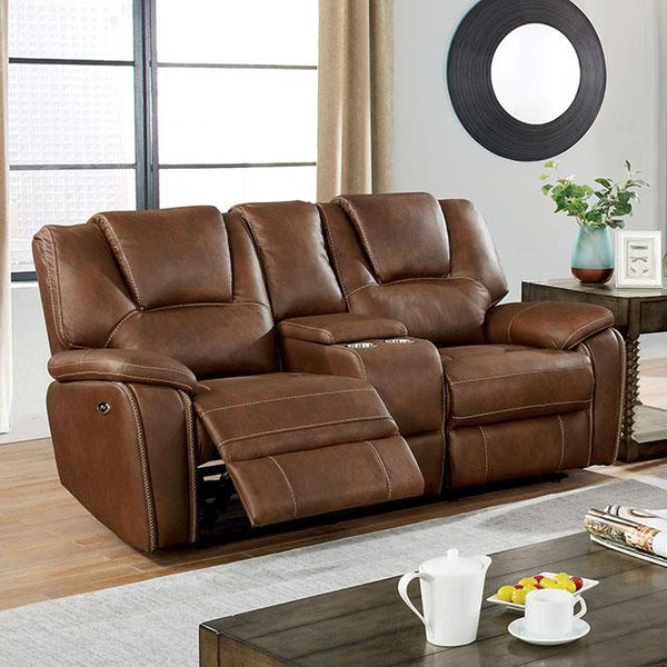 Furniture of America Ffion Reclining Leather Look Loveseat CM6219BR-LV IMAGE 1