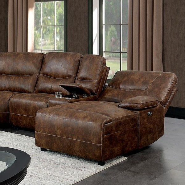 Furniture of America Chantelle Power Reclining Leather Look Sectional CM6229BR-SECT IMAGE 1