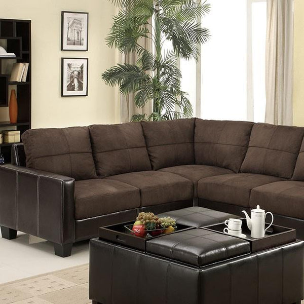 Furniture of America Lavena Fabric and Leather Look Sectional CM6453DK-PK IMAGE 1