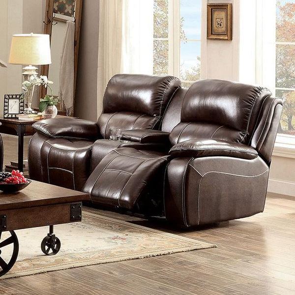 Furniture of America Ruth Reclining Leather Match Loveseat CM6783BR-LV IMAGE 1
