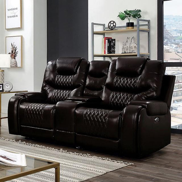 Furniture of America Marley Power Reclining Leather Look Loveseat CM6894BR-LV IMAGE 1