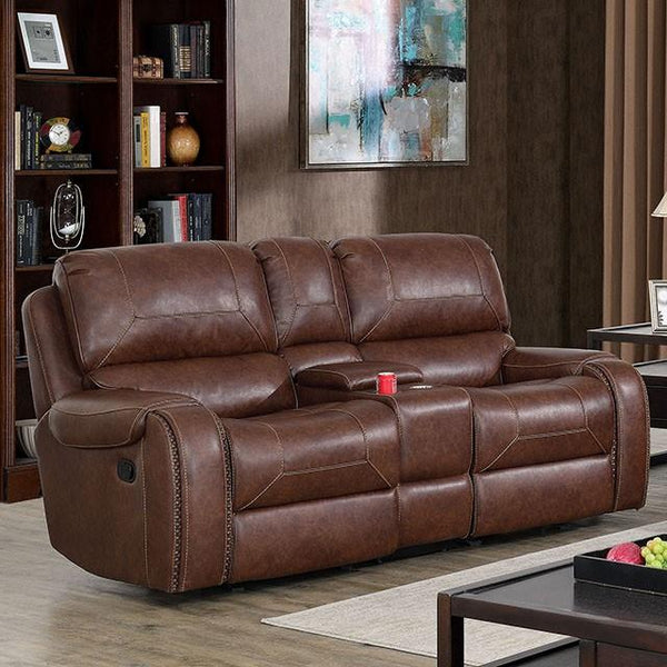 Furniture of America Walter Reclining Leather Look Loveseat CM6950BR-LV IMAGE 1