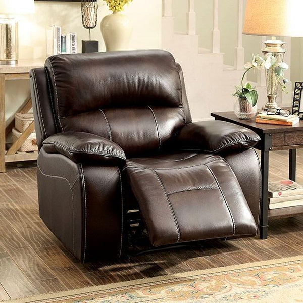 Furniture of America Ruth Leather Match Recliner CM6783BR-CH IMAGE 1