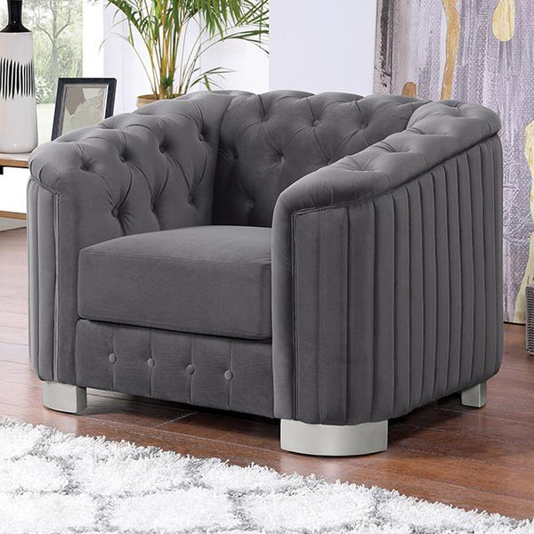 Furniture of America Castellon Stationary Fabric Chair FOA6475DG-CH-PK IMAGE 1