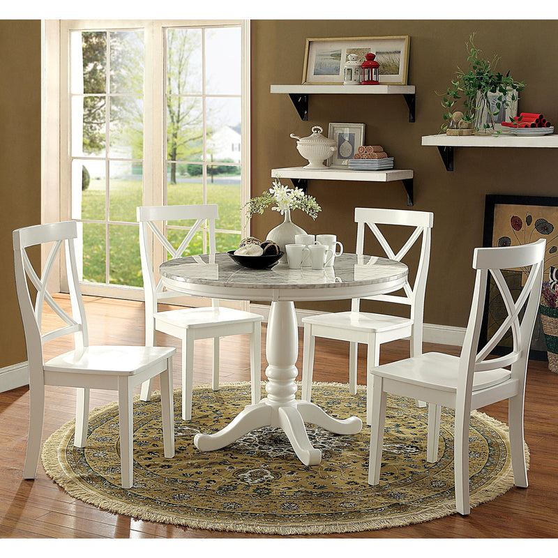 Furniture of America Round Penelope Dining Table with Faux Marble Top & Pedestal Base CM3546RT-TABLE IMAGE 3