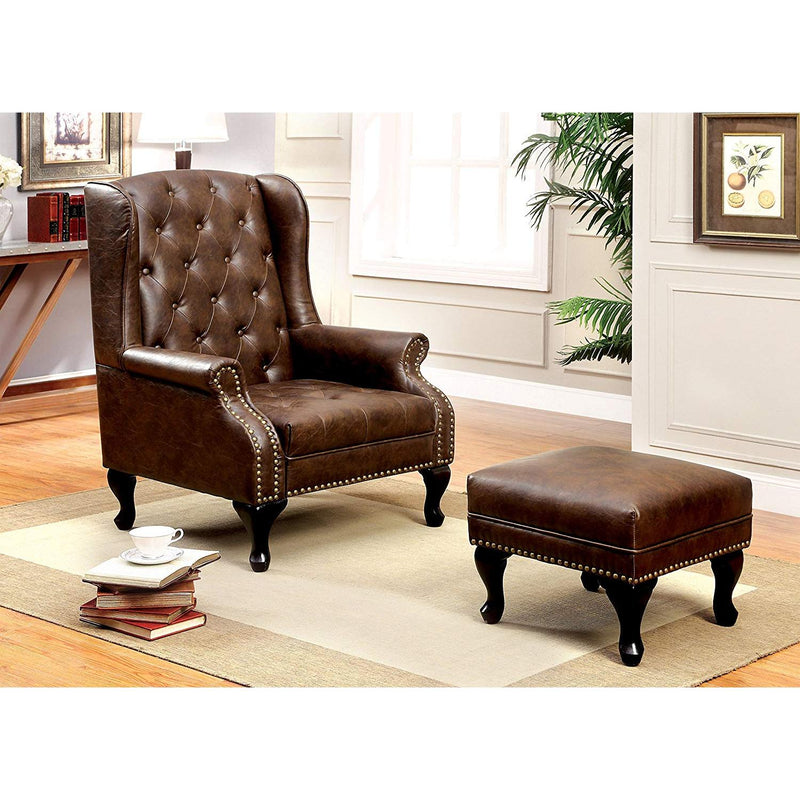 Furniture of America Vaugh Stationary Leather Look Accent Chair CM-AC6801BR IMAGE 5