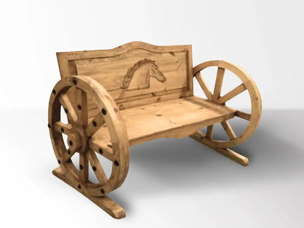 Wagon Wheel Bench W/Horsehead