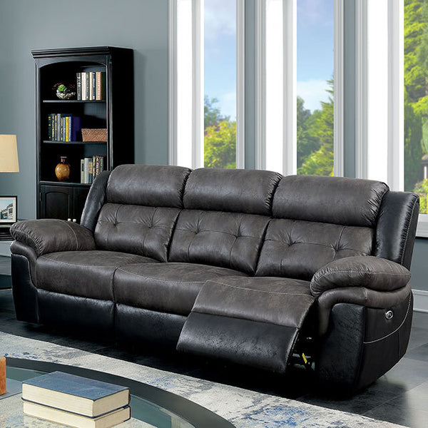 Furniture of America Brookdale Power Reclining Leather Look Sofa CM6217GY-SF IMAGE 1