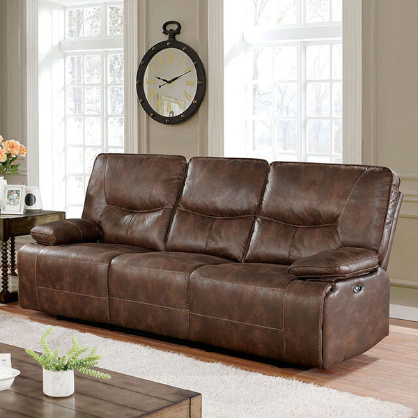 Furniture of America Chantoise Power Reclining Leather Look Sofa CM6228BR-SF IMAGE 1