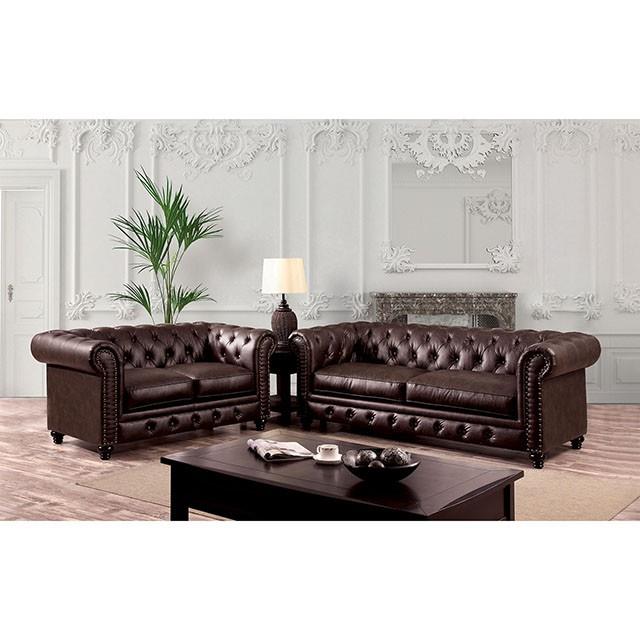 Furniture of America Stanford Stationary Leather Look Sofa CM6269BR-SF-VN IMAGE 2