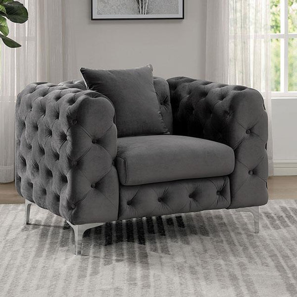 Furniture of America Sapphira Stationary Fabric Chair CM6498DG-CH-PK IMAGE 1