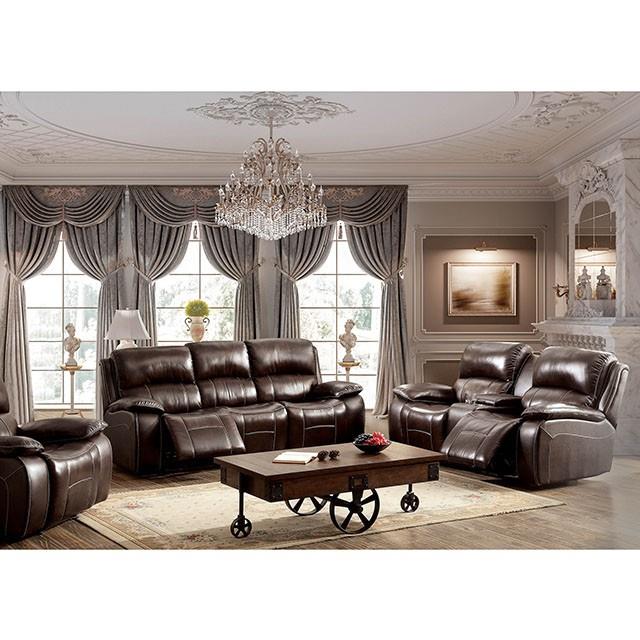 Furniture of America Ruth Reclining Leather Match Sofa CM6783BR-SF IMAGE 2
