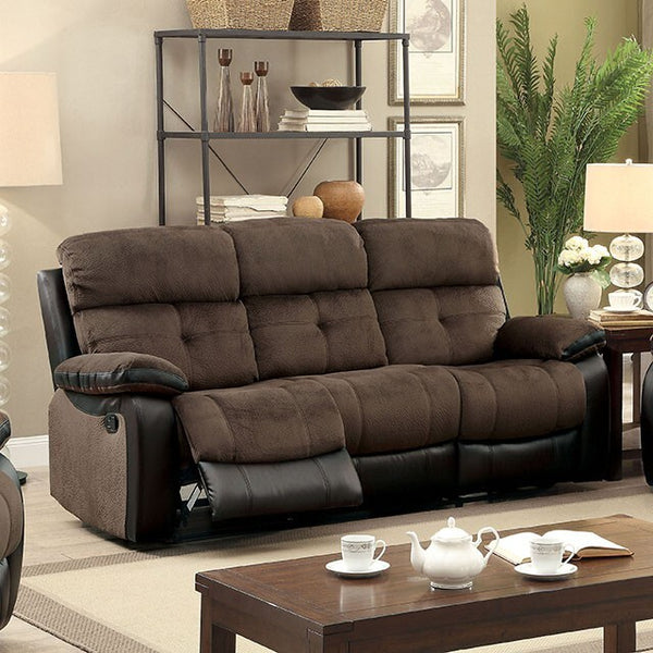 Furniture of America Hadley Reclining Fabric and Leather Look Sofa CM6870-SF IMAGE 1