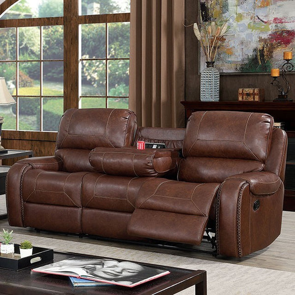 Furniture of America Walter Reclining Leather Look Sofa CM6950BR-SF IMAGE 1