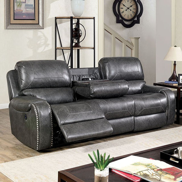 Furniture of America Walter Reclining Leather Look Sofa CM6950GY-SF IMAGE 1